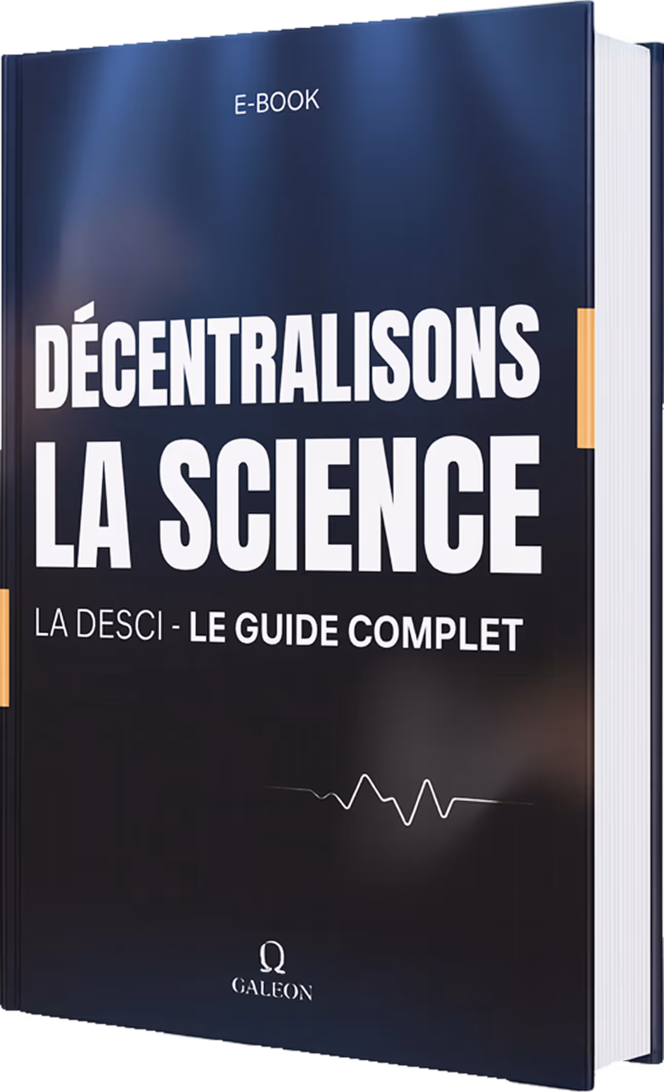 Couverture e-book Galeon intitulé Décentralisons la science, la DeSci le guide complet, sur fond sombre