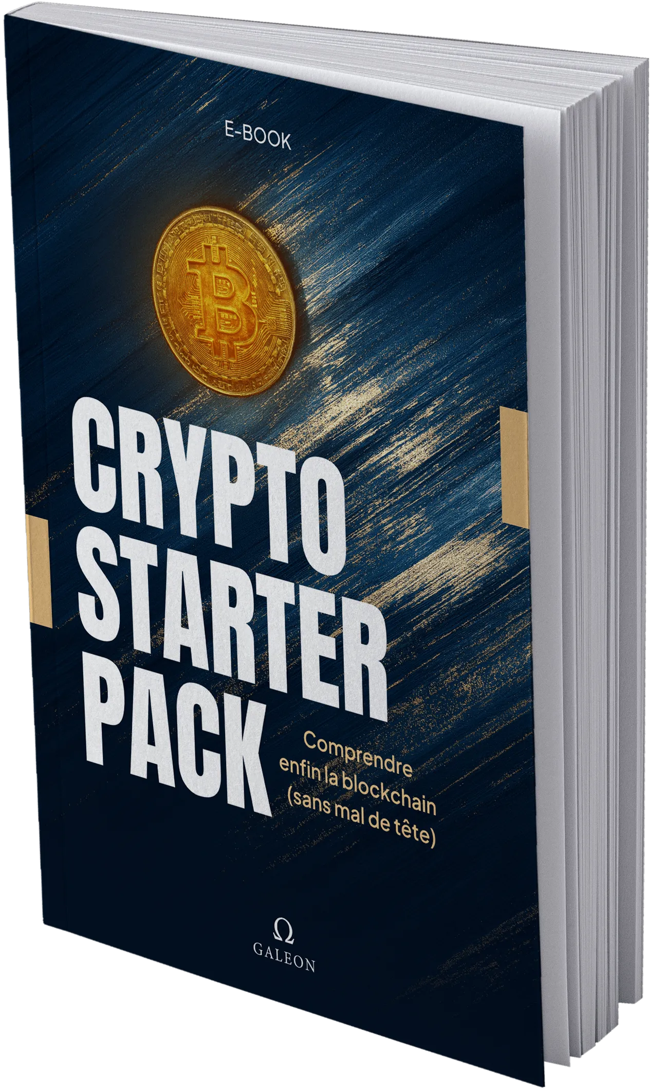 E-book Crypto Starter Pack par Galeon : comprendre enfin la blockchain sans mal de tête, avec visuel de Bitcoin
