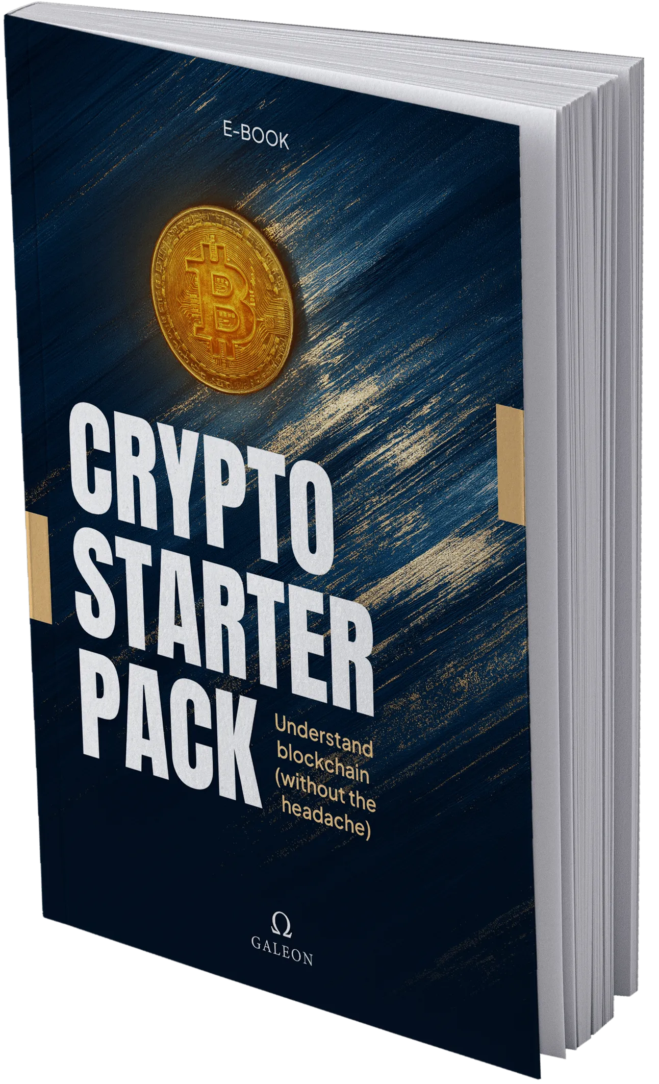 E-book Crypto Starter Pack par Galeon : comprendre la blockchain sans prise de tête, avec visuel de Bitcoin doré