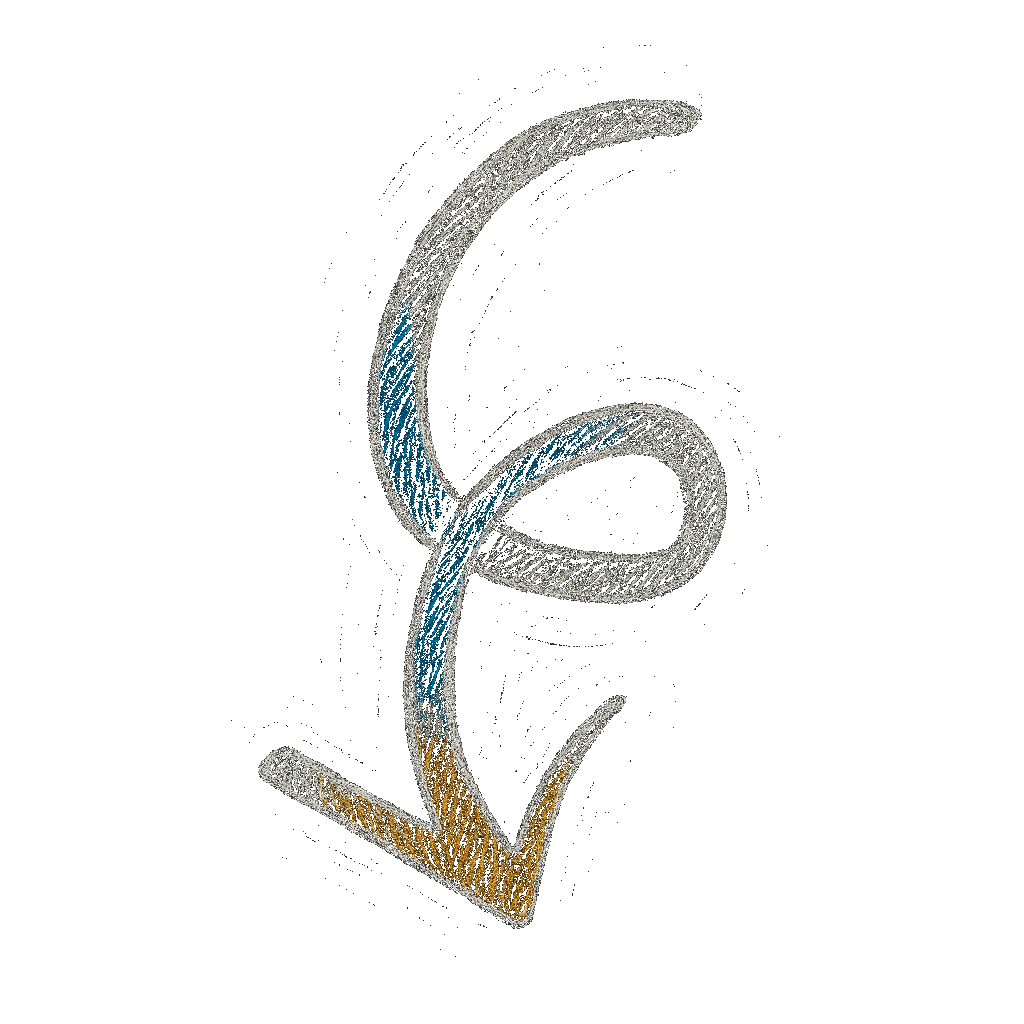 Illustration d'une flèche stylisée en forme de checkmark avec des accents bleus et dorés