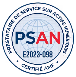 Certification PSAN E2023-098 délivrée par l'AMF, prestataire de service sur actifs numériques